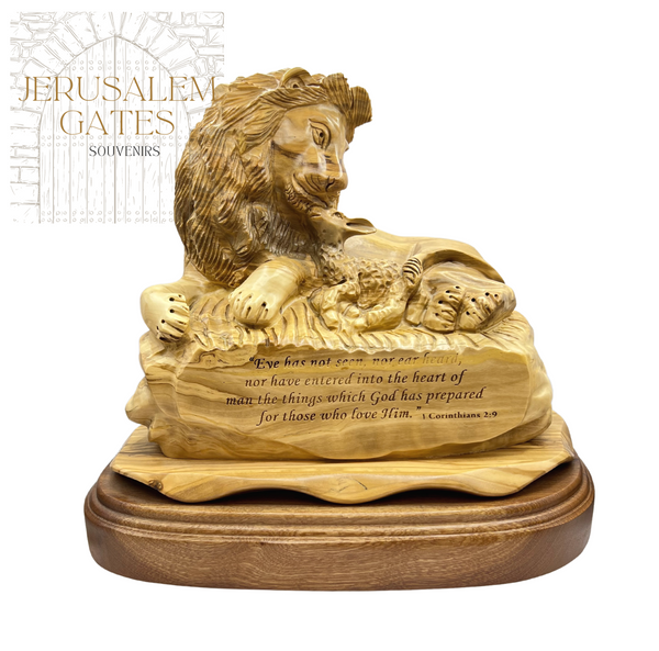 The Lion & The Lamp Olive Wood Statue