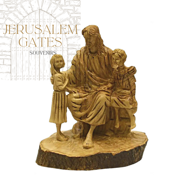Jesus with the Children Olive Wood Statue