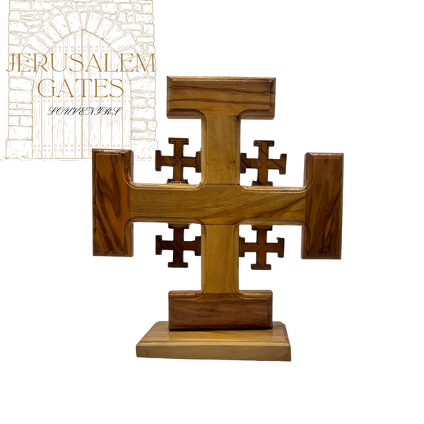 Plain Standing Olive Wood Jerusalem Cross