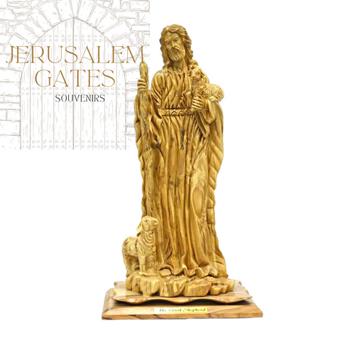 Jesus The Good Shepherd Olive Wood Statue