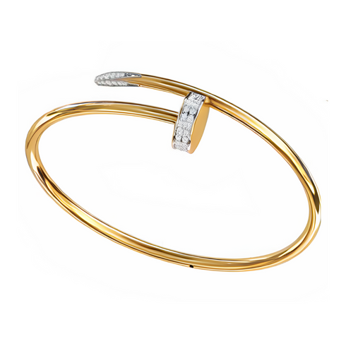14K Yellow Gold with Diamond Nail Bangle