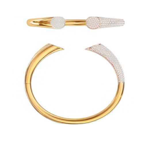 14K Gold With Pave Diamond Bangle