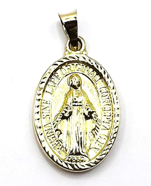 14K Gold Virgin Mary Medallion Oval Necklace